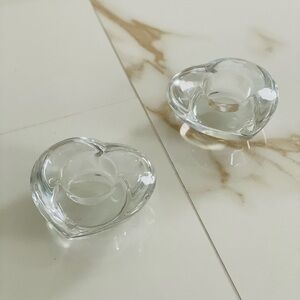 Orrefors Sweden Clear Crystal Glass Heart Tea Light Candle Holders Votives Set